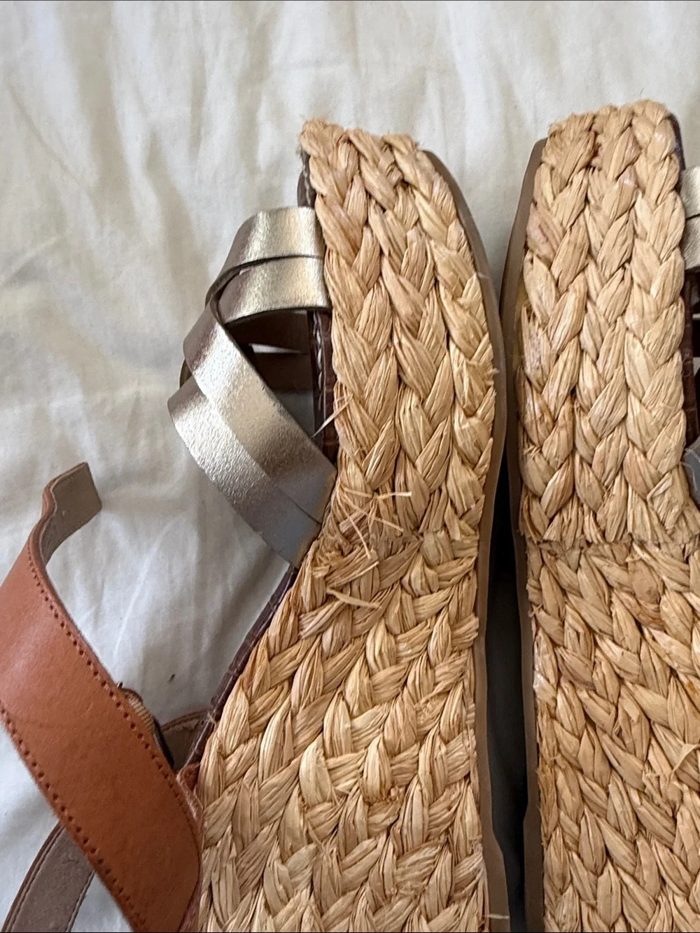 Sam Edelman Bronze Metallic and Tan Braided Espadrille Wedges